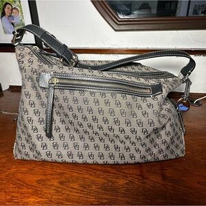 Dooney & Bourke Black Canvas & Leather Zip Top Satchel K640808 GUC